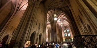 the cathedral commons with the view pointed towards the ceiling